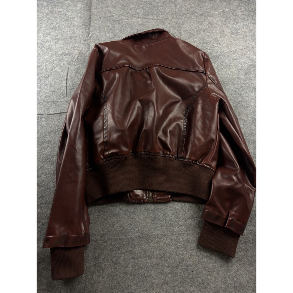 VTG Beverly Hills Polo Club Women L SEE Faux Leather Bomber Jacket 90s Biker Y2K - Picture 9 of 10